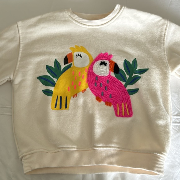 Zara Kids Size 3-4 years Off White Embroidered Parrot Sweatshirt - Picture 3 of 4